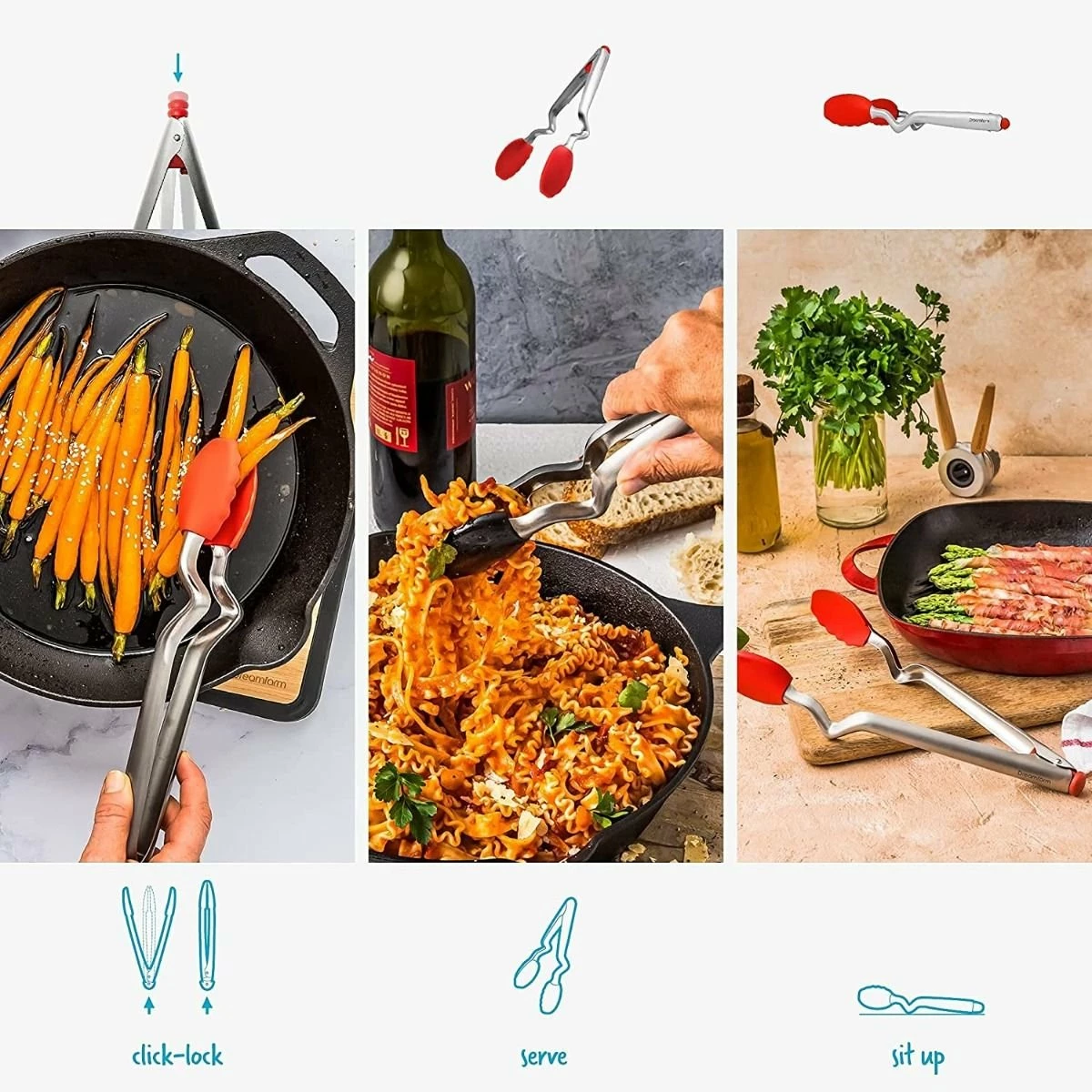 Dreamfarm 12" Clongs Silicone Tongs | Red - Image 4